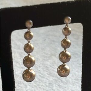 Graduated faux (glass or crystal) five pearl dangle post earrings 1.73 inches